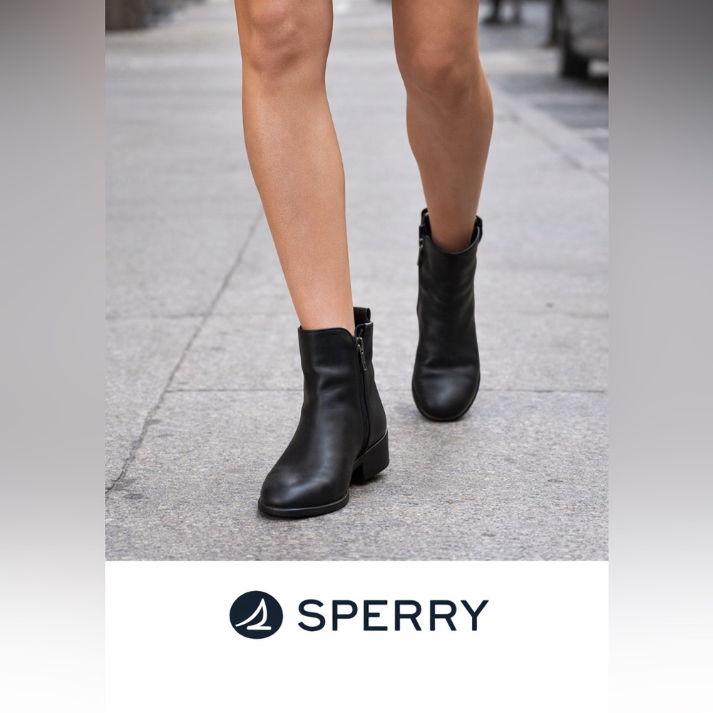 Sperry Black Side-Zip Leather-Look Ankle Booties